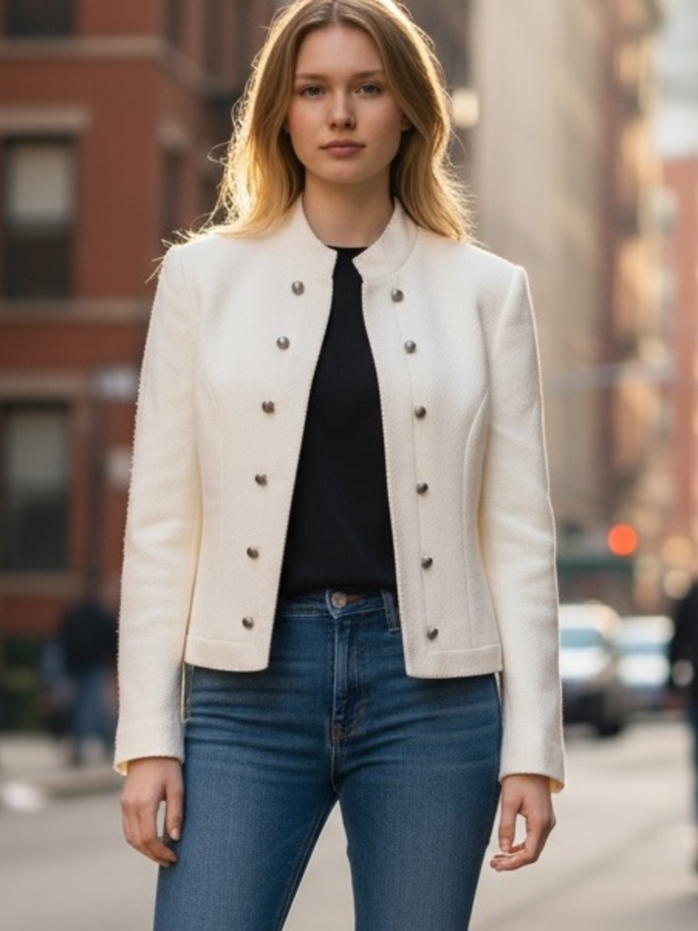 TAHARI Women's Cream Collarless Textured Blazer